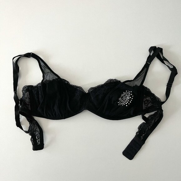Vintage Black Lace Guess Bra - Glitter Logo - Picture 1 of 7